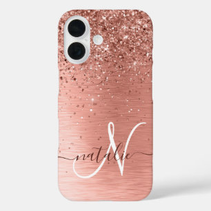 Coque Pour iPhone 16 Rose Gold brossé Parties scintillant métallique No