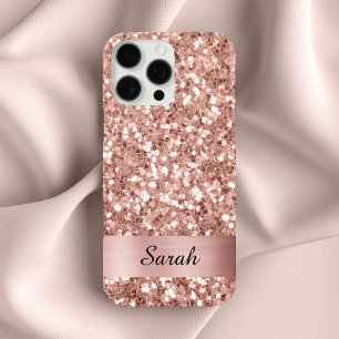 Coque iPhone 16 Pro Max Rose Gold Carré Paillettes Scintillement Bande de