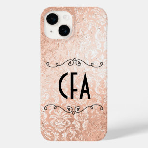 Coque Case-Mate iPhone Rose Gold Damask à monogramme personnalisé
