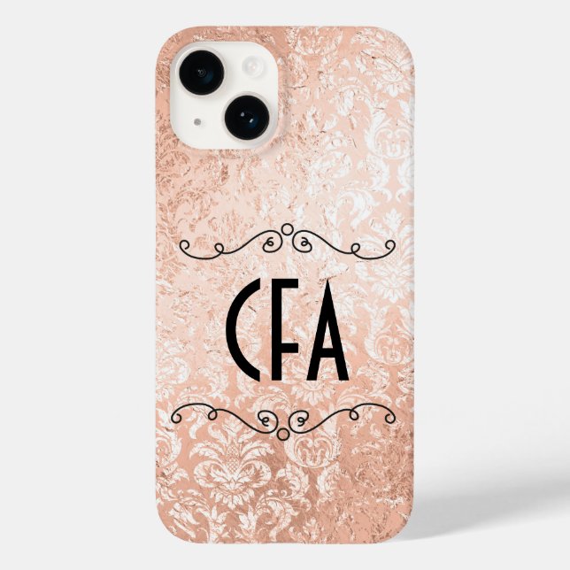 Coques Case-Mate iPhone Rose Gold Damask à monogramme personnalisé (Verso)