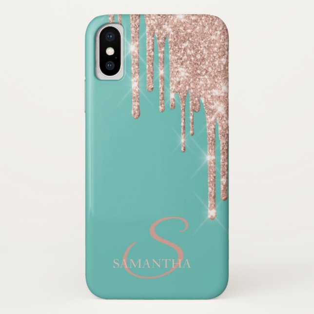 Coques Case-Mate iPhone Rose Gold Élégant avec Gouttes de Paillettes Vert  (Dos)