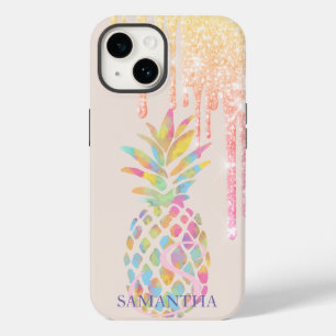 Coque Case-Mate iPhone Rose Gold Élégant Paillettes Coulantes Ananas Colo