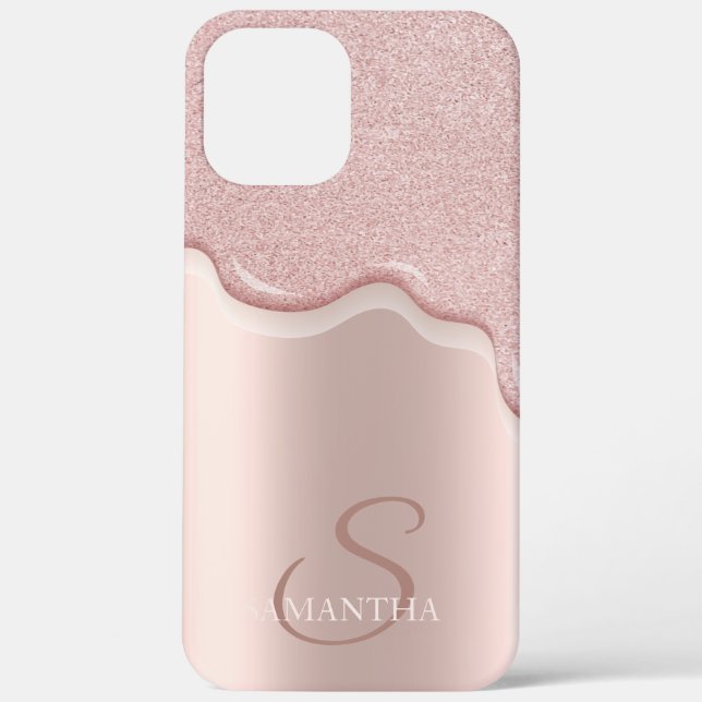 Coques Case-Mate iPhone Rose Gold Élégant Paillettes Fines Coulures de Gla (Verso)