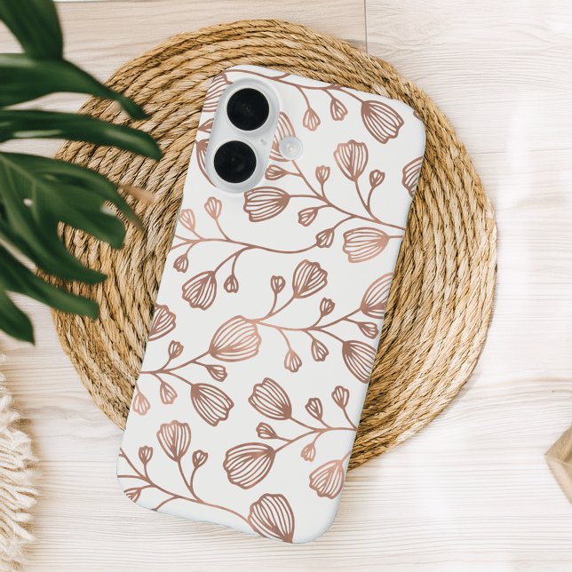 Coques Case-Mate iPhone Rose Gold Faux Foil Blanc Botanique Motif (Créateur téléchargé)