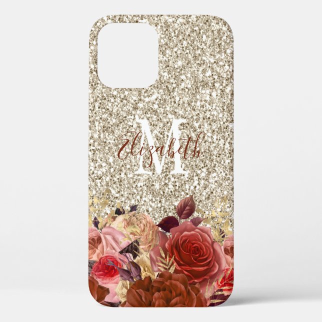 Coques Case-Mate iPhone Rose Gold Floral Parties scintillant or clair Mono (Verso)