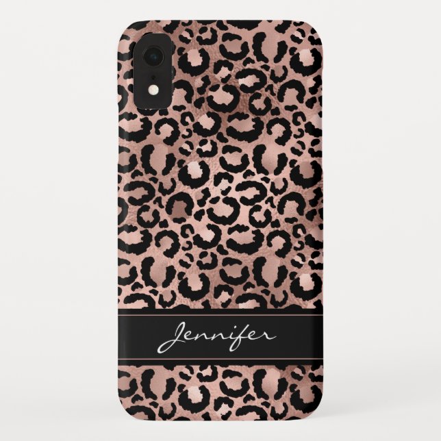 Coques Case-Mate iPhone Rose Gold Foil Cheetah Motif - Nom personnalisé (Dos)