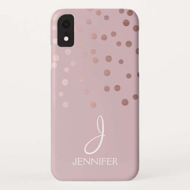 Coques Case-Mate iPhone Rose Gold Foil Girl Confetti Monogramme (Dos)