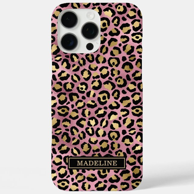 Coques Case-Mate iPhone Rose Gold Foil Leopard Print Monogrammed (Verso)