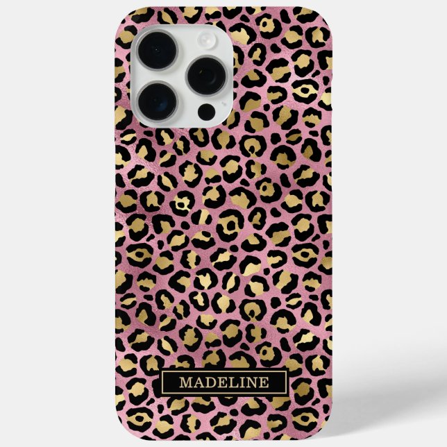 Coques Case-Mate iPhone Rose Gold Foil Leopard Print Monogrammed  (Verso)