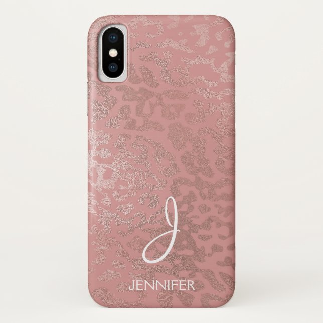 Coques Case-Mate iPhone Rose Gold Foil Motif animal Monogramme (Dos)