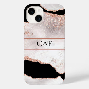 Coque Case-Mate iPhone Rose Gold Glitter Agate Noir et Blanc Tourbillon M