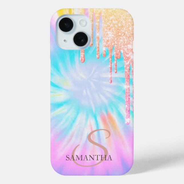 Coques Case-Mate iPhone Rose Gold Glitter Elegant Gouttes Tie Dye (Verso)