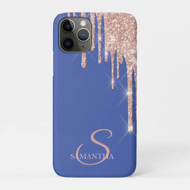 Coques Case-Mate iPhone Rose Gold Glitter Elegant Gouttes Violet (Dos)