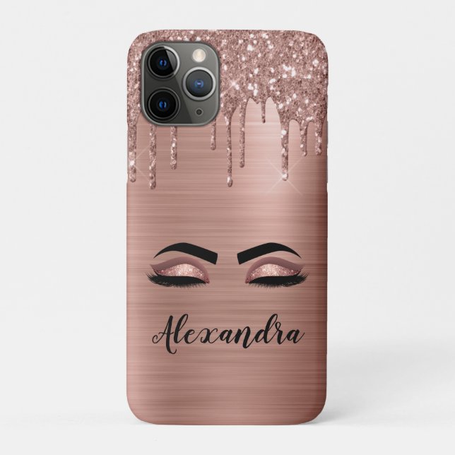 Coques Case-Mate iPhone Rose Gold Glitter Sparkle Eyelashes Monogram (Dos)