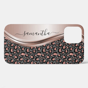 Case-Mate iPhone Case Rose Gold Leopard Nom manuscrit Métal