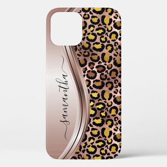 Coques Case-Mate iPhone Rose Gold Leopard Nom manuscrit Métal (Verso)