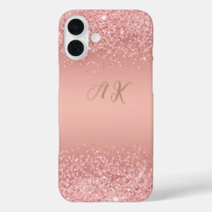 Coque Pour iPhone 16 Plus Rose Gold Luxe Élégant Monogramme à l'effet paille