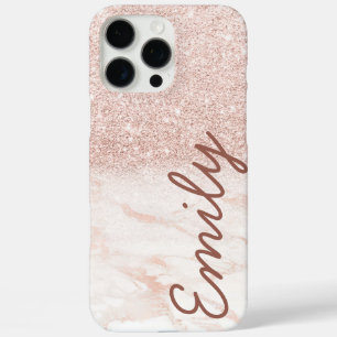 Coque iPhone 16 Pro Max Rose Gold Marbre Ombré Paillettes Nom Personnalisé