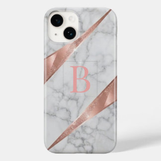 Coque Case-Mate iPhone Rose Gold Métallisé Géométrique Marbre Blanc Éléga