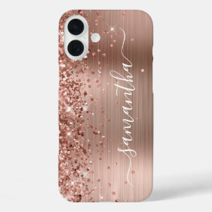 Coque Pour iPhone 16 Plus Rose Gold Métallisé Pailleté Signature Féminine