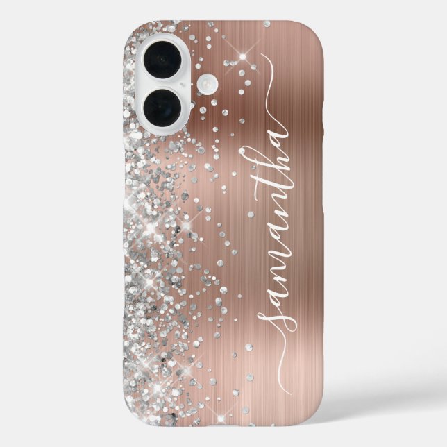 Coques Case-Mate iPhone Rose Gold Métallisé Paillettes Argentées Signature (Verso)