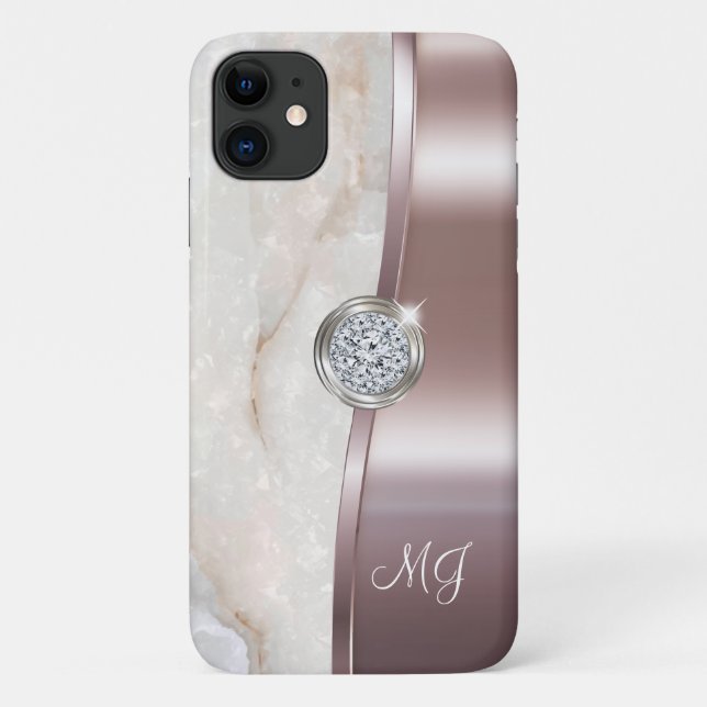 Coques Case-Mate iPhone Rose Gold Monogramme Bijou Diamant Art Élégant (Dos)