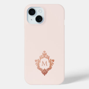Coque Case-Mate iPhone Rose Gold Monogramme Crête Rose Vintage Élégant 