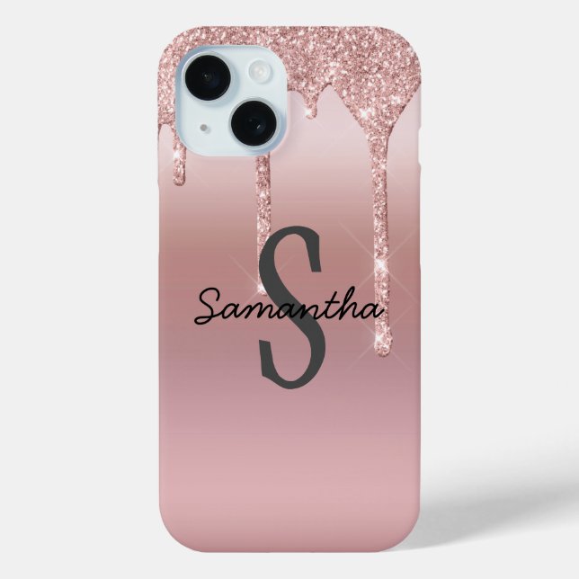 Coques Case-Mate iPhone Rose Gold Monogramme Pailleté Tendance Rose Pâle  (Verso)