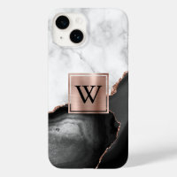 Rose Gold Noir Agate Marbre Blanc Monogramme
