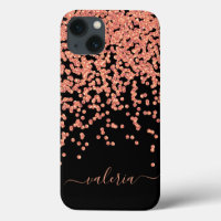 Rose Gold Noir Pailleté Monogramme Nom Rose Ébloui