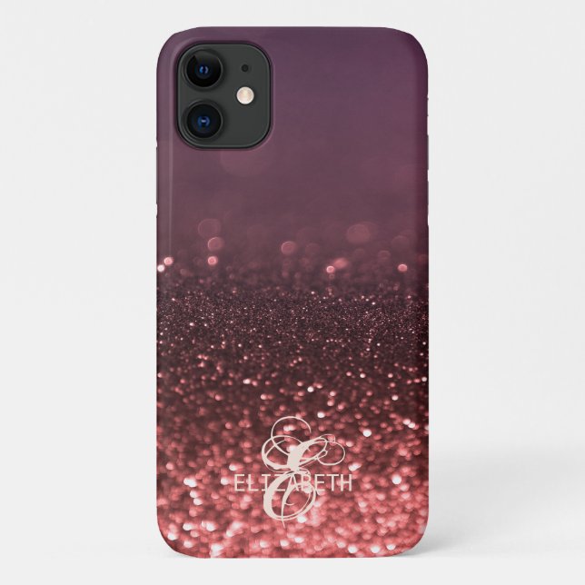 Coques Case-Mate iPhone Rose Gold Pailleté Bokeh Monogramme Élégant et Raf (Dos)