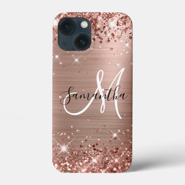Coques Case-Mate iPhone Rose Gold Pailleté Élégant Monogramme (Verso)
