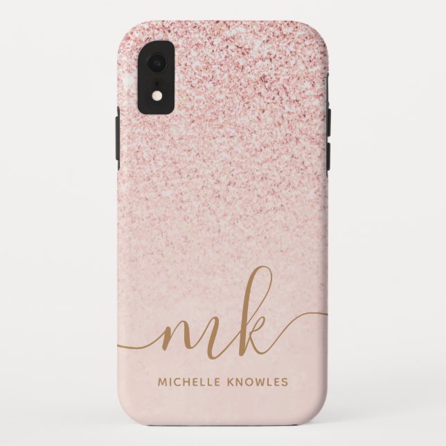 Coques Case-Mate iPhone Rose Gold Pailleté Lettres Initiales et Nom de Lux (Dos)