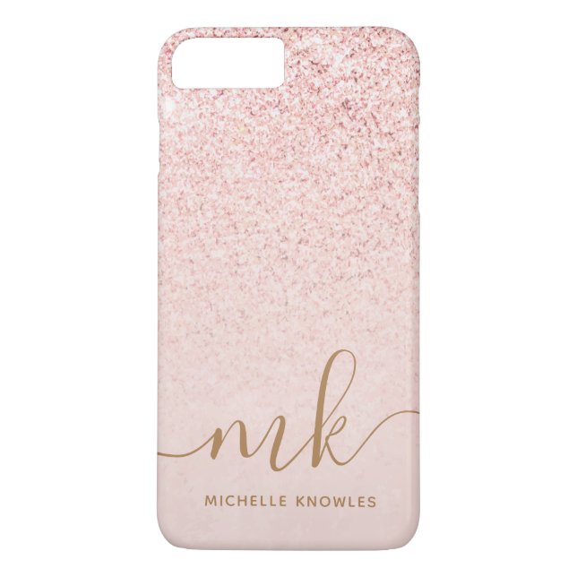 Coques Case-Mate iPhone Rose Gold Pailleté Lettres Initiales et Nom de Lux (Dos)