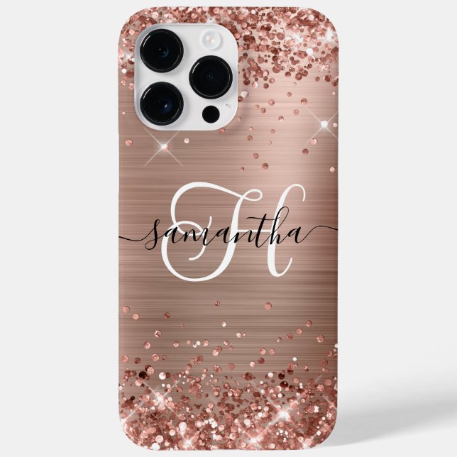 Coques Case-Mate iPhone Rose Gold Pailleté Monogramme Glamour (Verso)