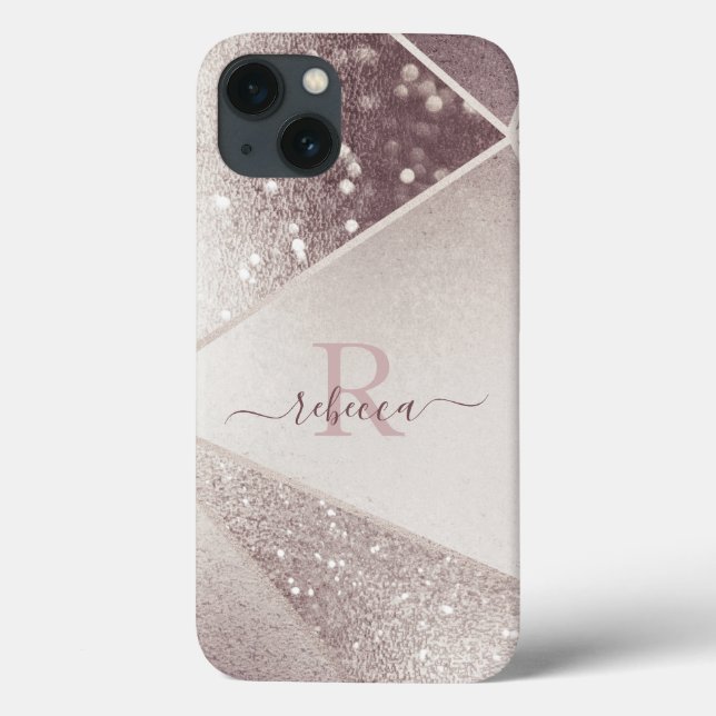Coques Case-Mate iPhone Rose Gold Pailleté Monogramme Nom Personnalisé  (Verso)
