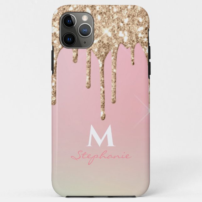 Coques Case-Mate iPhone Rose Gold Pailleté Rose Ombré Monogramme (Dos)