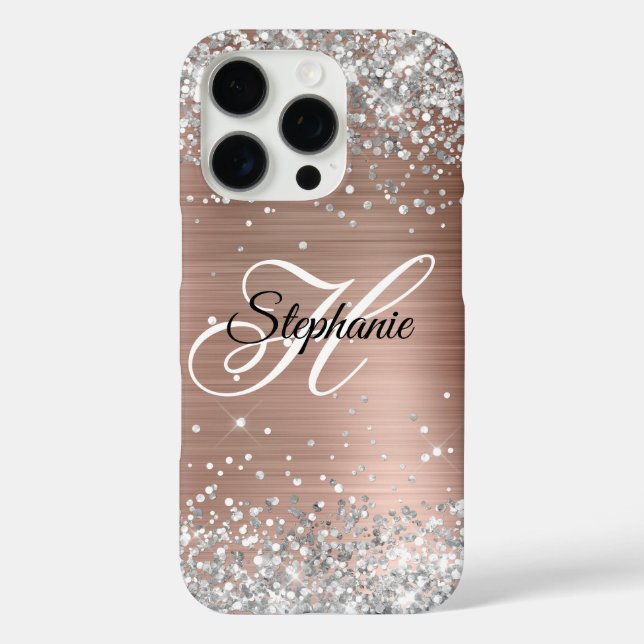 Coques Case-Mate iPhone Rose Gold Paillette Argent Monogramme Fantaisie (Verso)