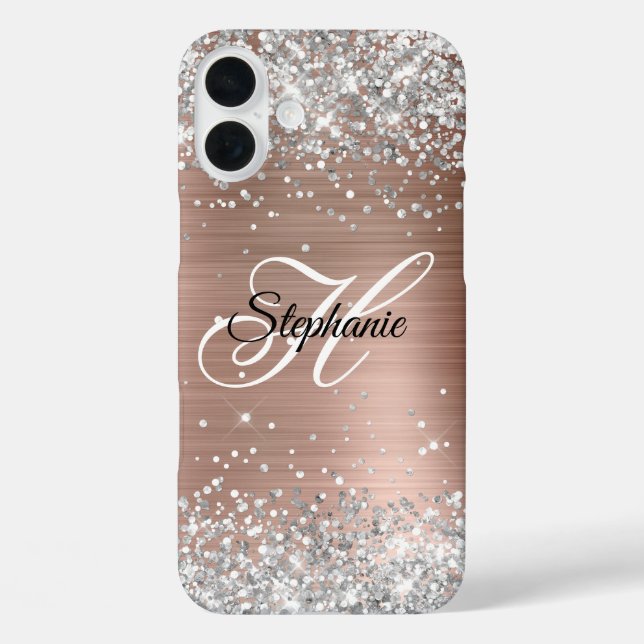 Coques Case-Mate iPhone Rose Gold Paillette Argent Monogramme Fantaisie (Verso)
