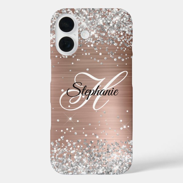 Coques Case-Mate iPhone Rose Gold Paillette Argent Monogramme Fantaisie (Verso)