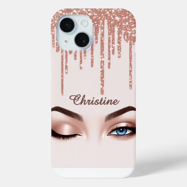 Coques Case-Mate iPhone Rose Gold Paillettes Dégoulinant Esthétique ✨ Œil  (Verso)