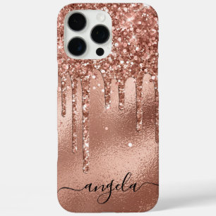 Coque iPhone 16 Pro Max Rose Gold Paillettes Gouttes Glam Signature