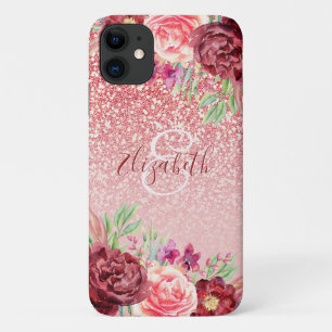 Case-Mate iPhone Case Rose Gold Parties scintillant Bourgogne Floral Per