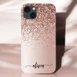 Case-Mate iPhone Case Rose Gold - Parties scintillant rose pâle Nom du m<br><div class="desc">Rose Gold - Blush Pink Faux Foil Foil Metallic Sparkle and Dripping Parties scintillant brossé Métal Monogramme Nom et téléphone initial. Cela rend le cadeau parfait pour 16 ans,  mariage,  douche nuptiale,  anniversaire,  baby shower ou bachelorette pour quelqu'un qui aime le luxe glam et les styles chic.</div>