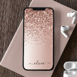 Case-Mate iPhone Case Rose Gold - Parties scintillant rose pâle Nom du m<br><div class="desc">Rose Gold - Blush Pink Faux Foil Foil Metallic Sparkle and Dripping Parties scintillant brossé Métal Monogramme Nom et téléphone initial. Cela rend le cadeau parfait pour 16 ans,  mariage,  douche nuptiale,  anniversaire,  baby shower ou bachelorette pour quelqu'un qui aime le luxe glam et les styles chic.</div>