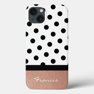 Etui iPhone 13 Rose Gold Personnalisé Blanc et Noir à pois