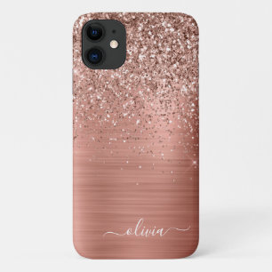 Case-Mate iPhone Case Rose Gold Rose Pailletée Monogramme Métal Brossé