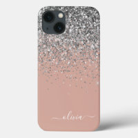 Rose Gold Rose Pâle Pailleté Argent Monogramme