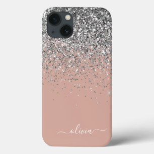 Case-Mate iPhone Case Rose Gold Rose Pâle Paillettes Argent Monogramme