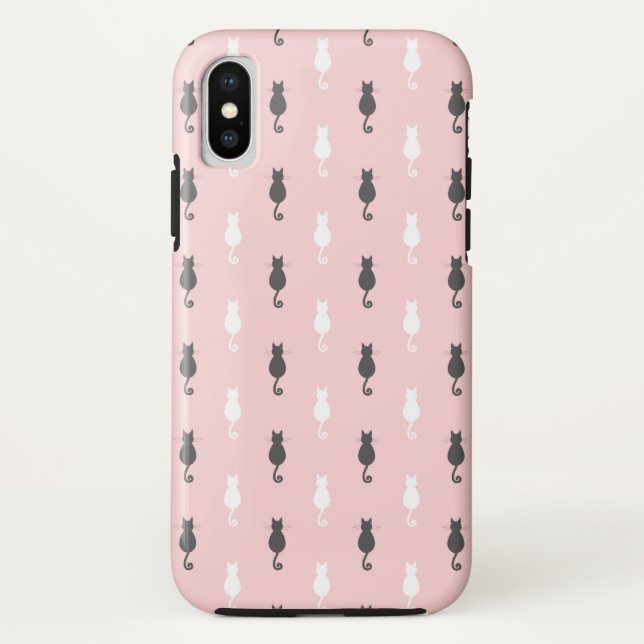Coques Case-Mate iPhone Rose gris et blanc de motif de silhouette de chat (Dos)